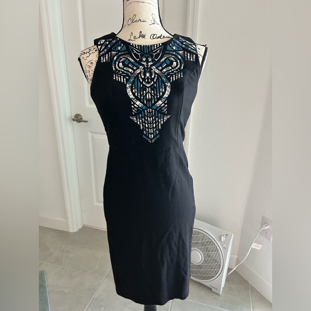 Twelfth Street by Cynthia Vincent Black Dress with Blue Accents